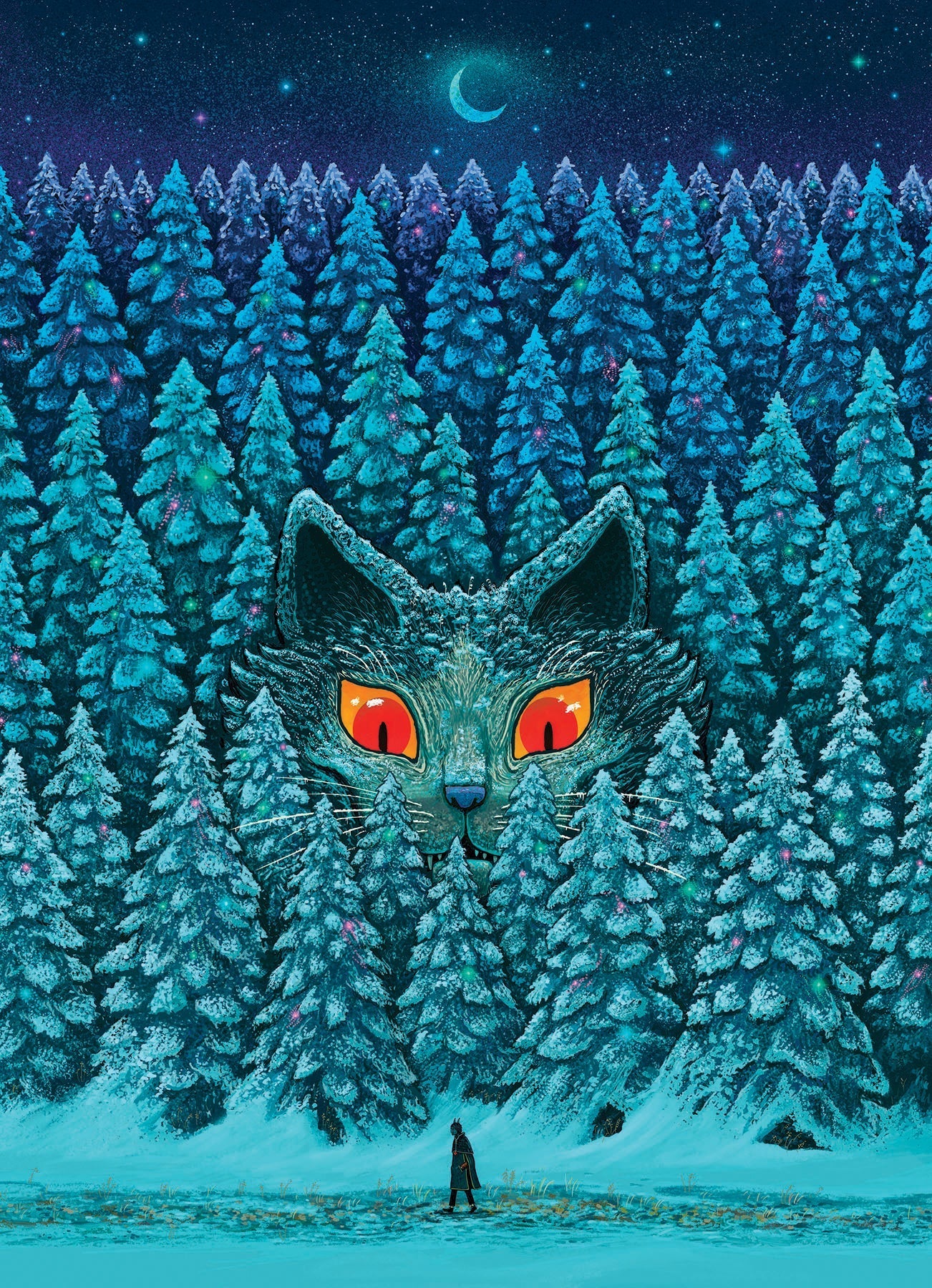 Be Wary the Silent Night image of a cat in the forest