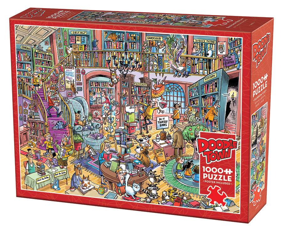 DoodleTown: Bookshop Bedlam | 1000 Piece | Cobble Hill Puzzles