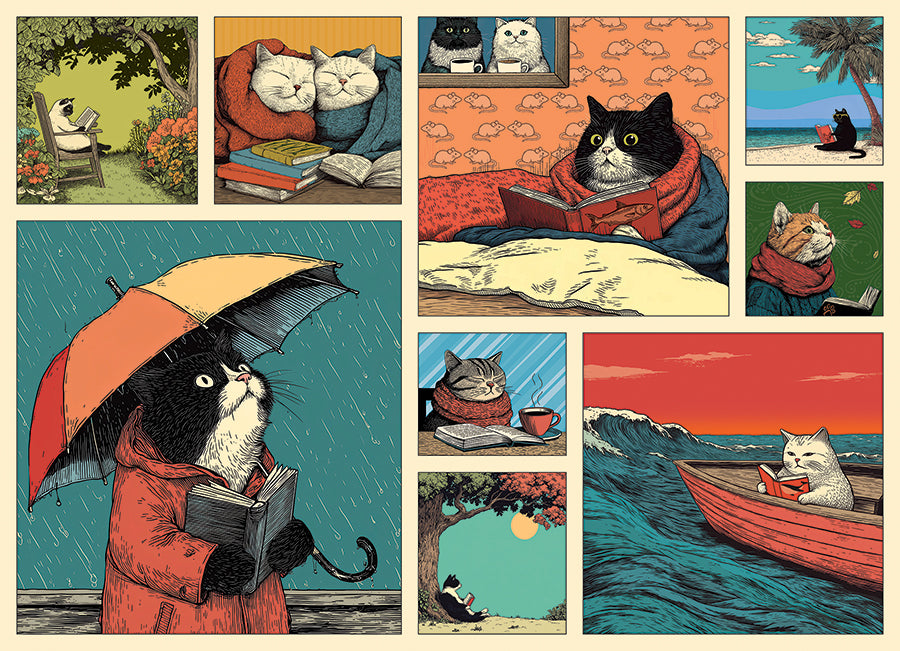 Cats Chillin with Books | 500 Piece