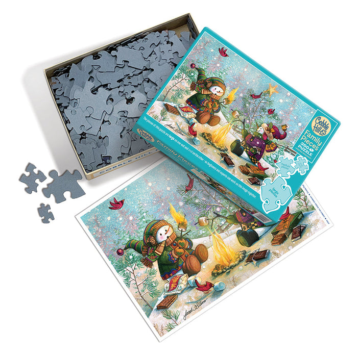 Cobble Hill S'More Fun Family Puzzle - 350 Pieces With Mixed Sizes (Small, Medium, Large), Winter Snowmen Scene